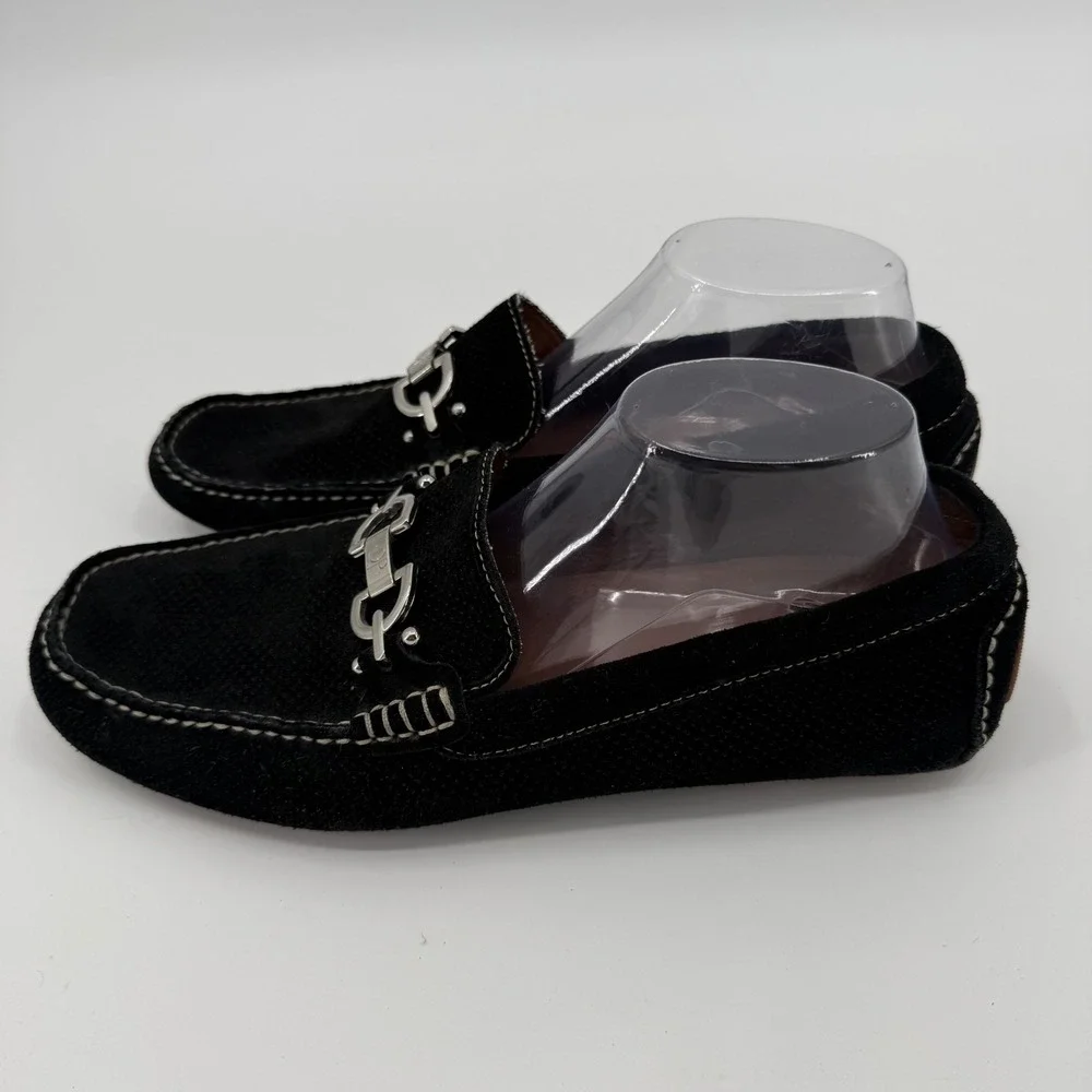 Donald J Pliner Driving Loafers Women Size 10 Black Suede Bit Perforated Italy‎
